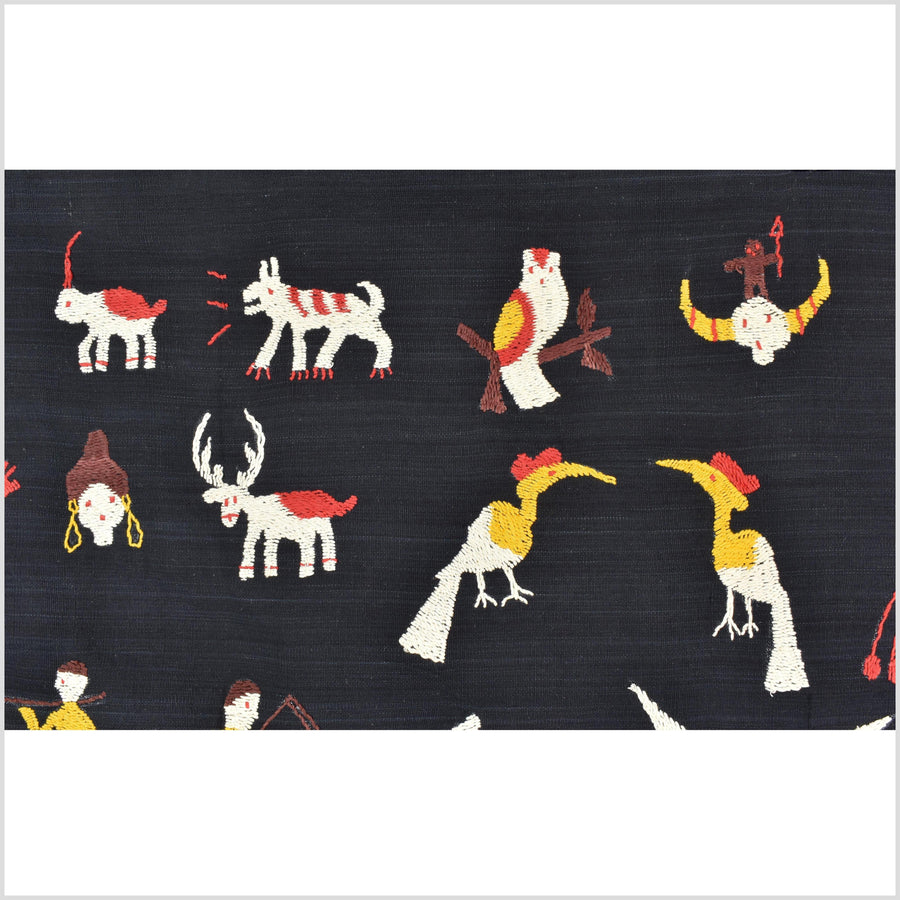 Black night cotton story quilt Naga tribal textile ethnic embroidered boho fabric Burma hill tribe tapestry Thailand India Hmong MP86