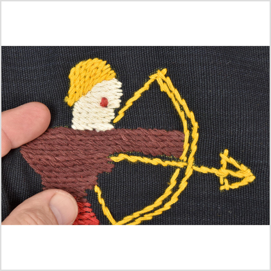 Black night cotton story quilt Naga tribal textile ethnic embroidered boho fabric Burma hill tribe tapestry Thailand India Hmong MP87