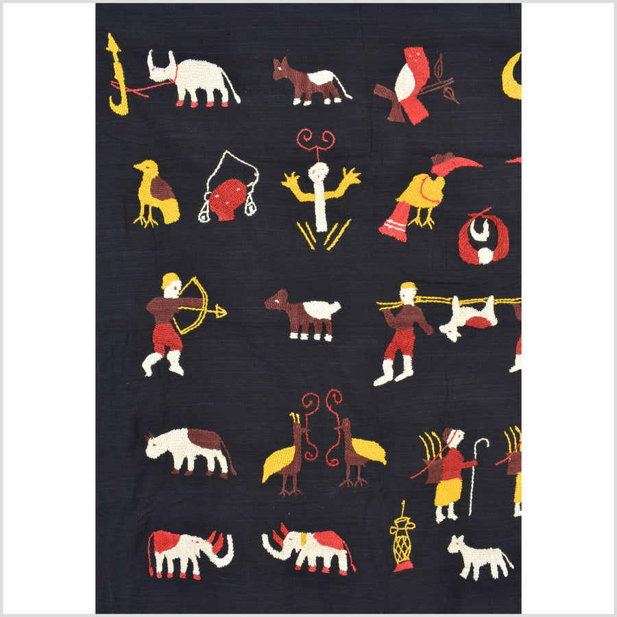 Black night cotton story quilt Naga tribal textile ethnic embroidered boho fabric Burma hill tribe tapestry Thailand India Hmong MP87