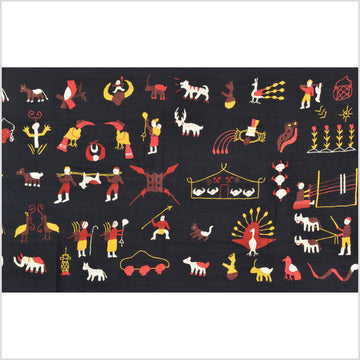 Black night cotton story quilt Naga tribal textile ethnic embroidered boho fabric Burma hill tribe tapestry Thailand India Hmong MP87