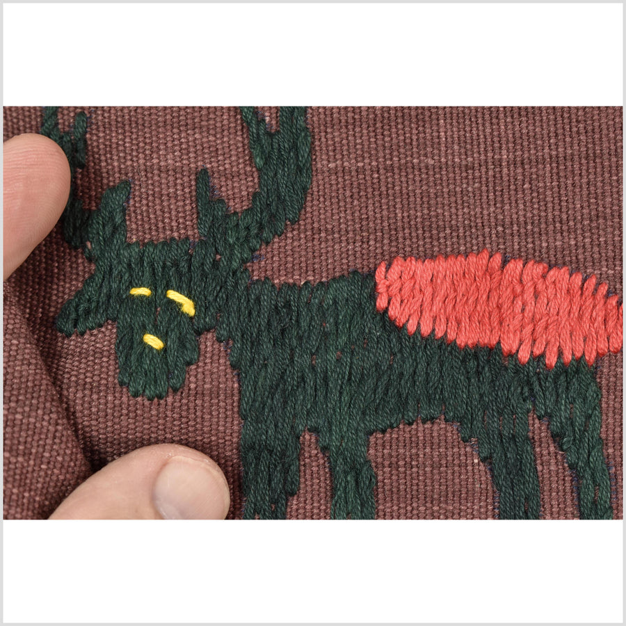 Chocolate brown cotton story quilt Naga tribal textile ethnic embroidered boho fabric Burma hill tribe tapestry Thailand India Hmong MP89