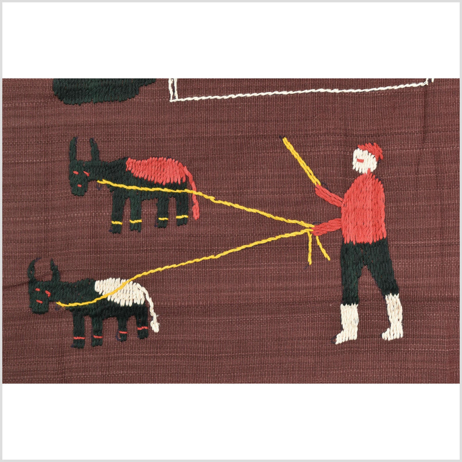 Chocolate brown cotton story quilt Naga tribal textile ethnic embroidered boho fabric Burma hill tribe tapestry Thailand India Hmong MP89