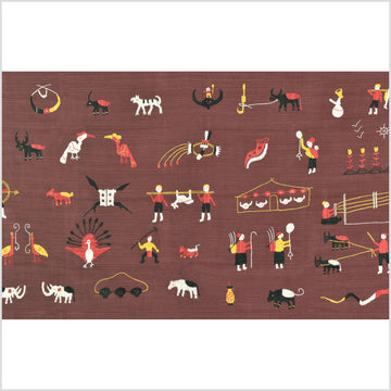 Chocolate brown cotton story quilt Naga tribal textile ethnic embroidered boho fabric Burma hill tribe tapestry Thailand India Hmong MP89