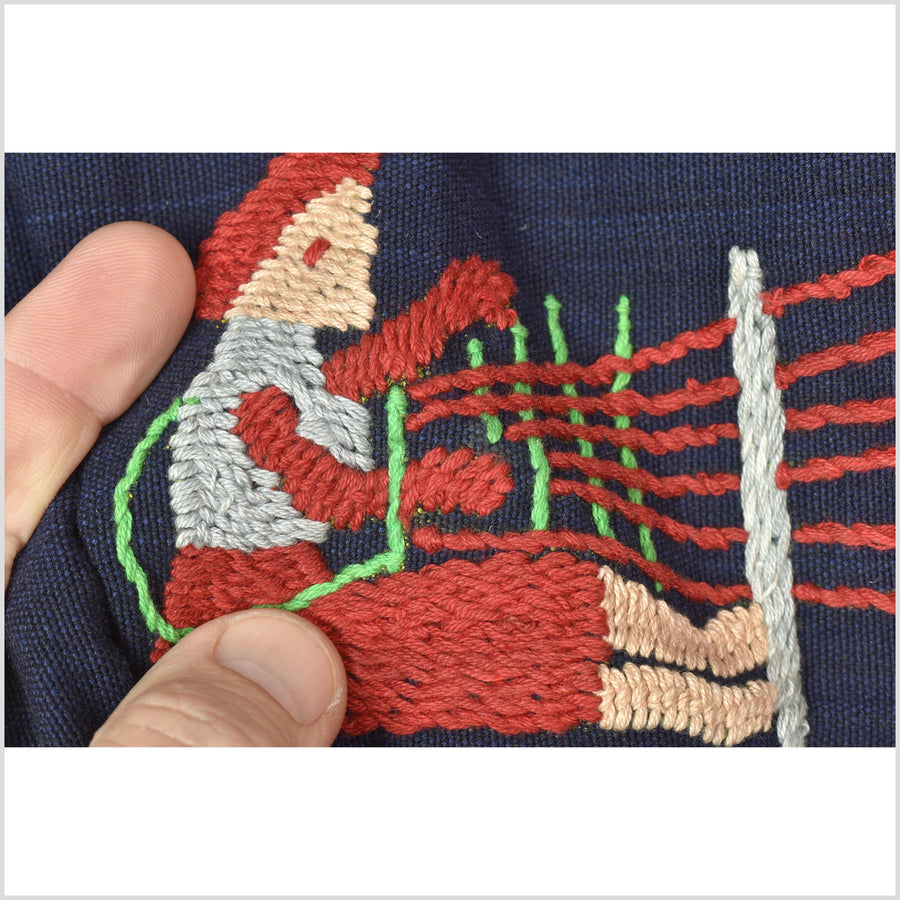 Cobalt blue cotton story quilt Naga tribal textile ethnic embroidered boho fabric Burma hill tribe tapestry Thailand India Hmong MP8