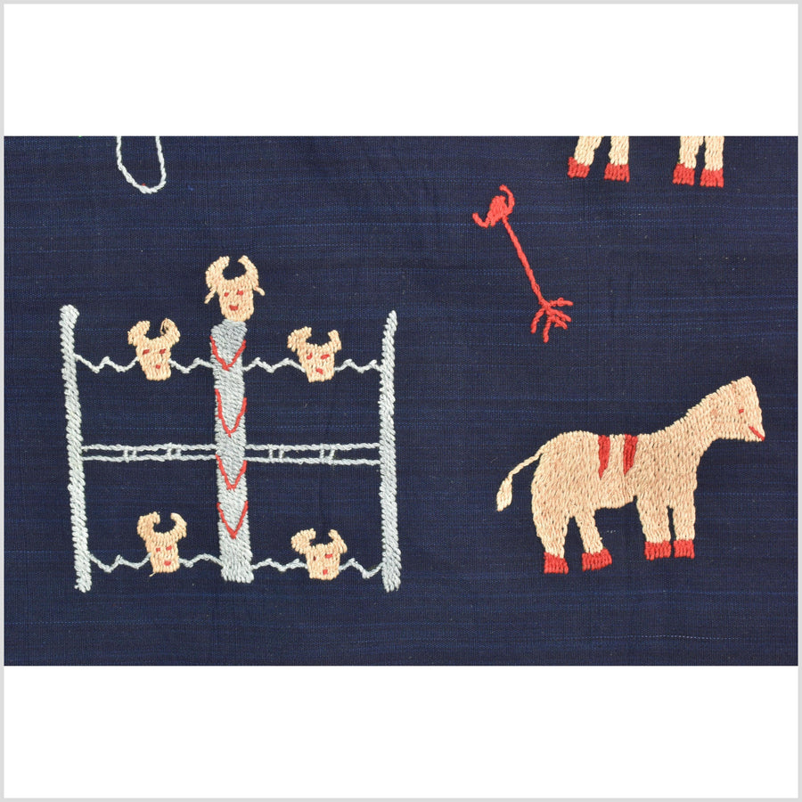 Cobalt blue cotton story quilt Naga tribal textile ethnic embroidered boho fabric Burma hill tribe tapestry Thailand India Hmong MP8