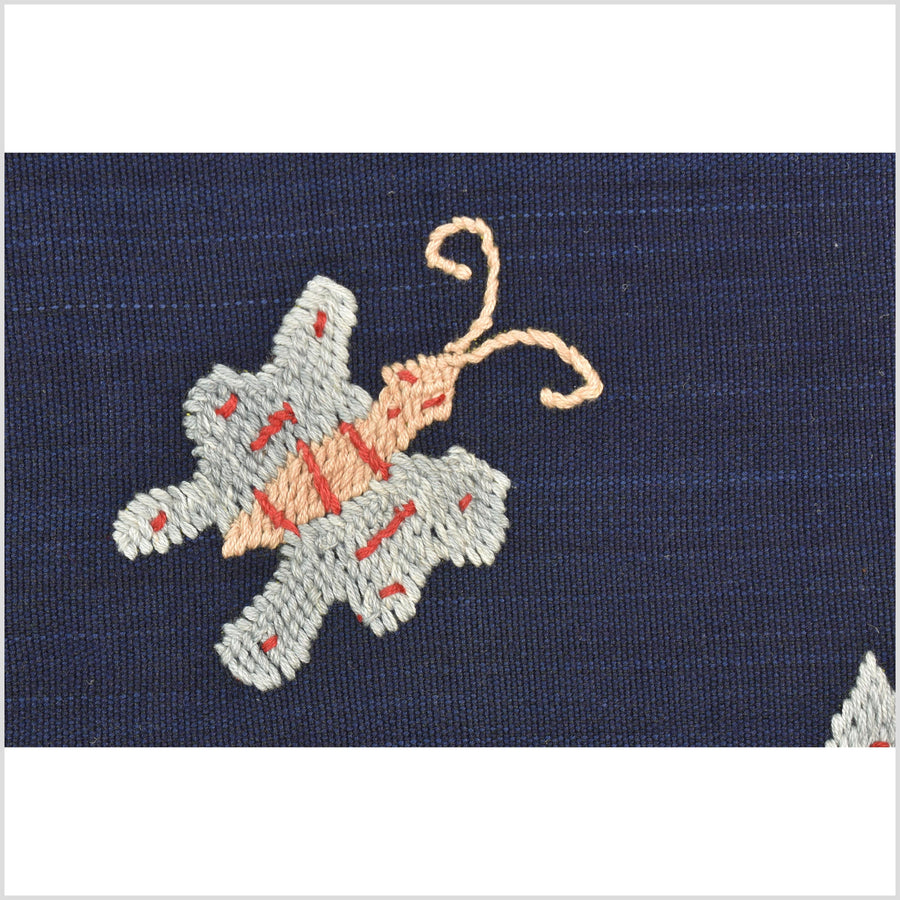 Cobalt blue cotton story quilt Naga tribal textile ethnic embroidered boho fabric Burma hill tribe tapestry Thailand India Hmong MP8