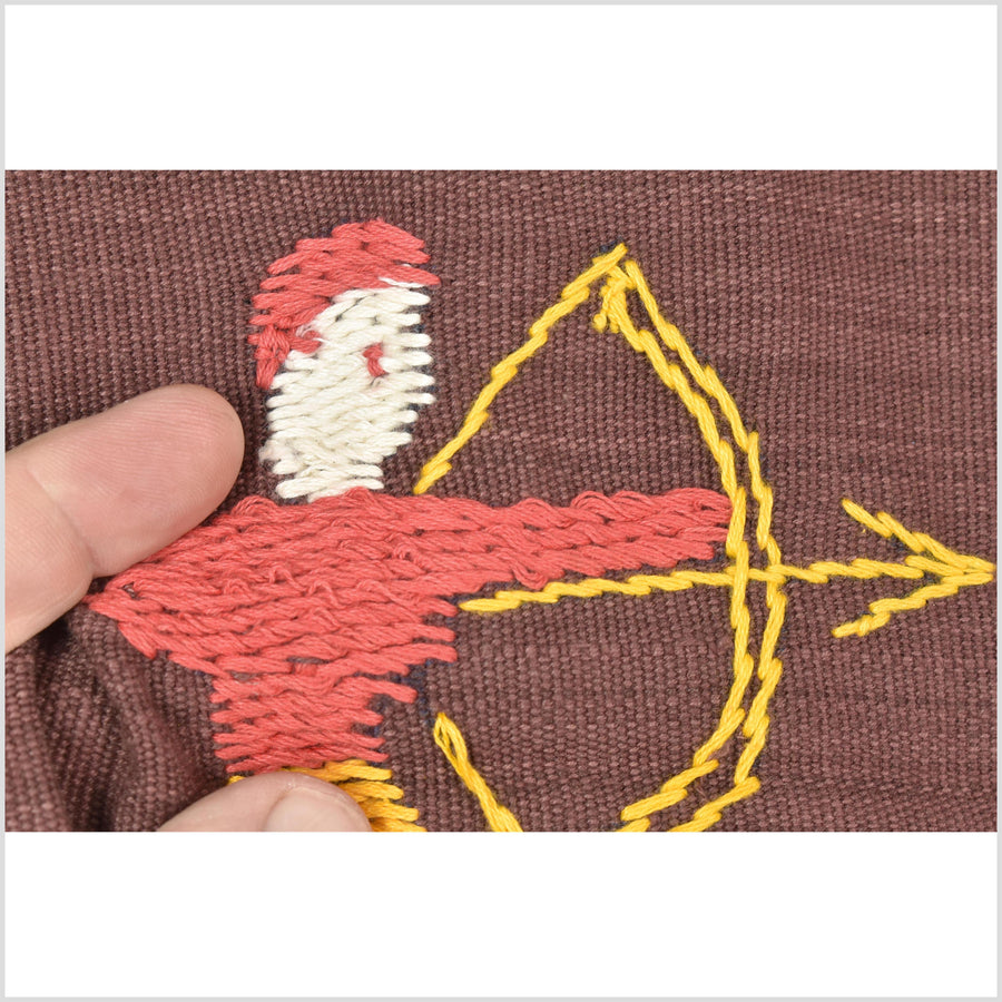 Chocolate brown cotton story quilt Naga tribal textile ethnic embroidered boho fabric Burma hill tribe tapestry Thailand India Hmong MP90