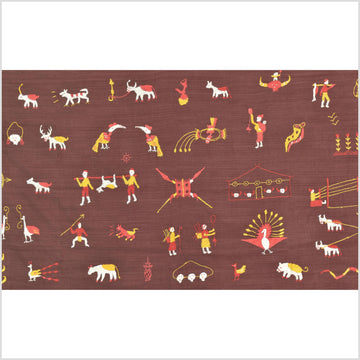 Chocolate brown cotton story quilt Naga tribal textile ethnic embroidered boho fabric Burma hill tribe tapestry Thailand India Hmong MP90