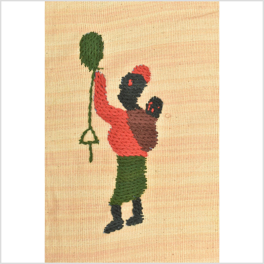 Straw yellow cotton story quilt Naga tribal textile ethnic embroidered boho fabric Burma hill tribe tapestry Thailand India Hmong MP97