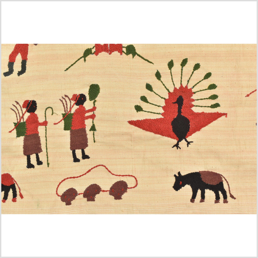 Straw yellow cotton story quilt Naga tribal textile ethnic embroidered boho fabric Burma hill tribe tapestry Thailand India Hmong MP97