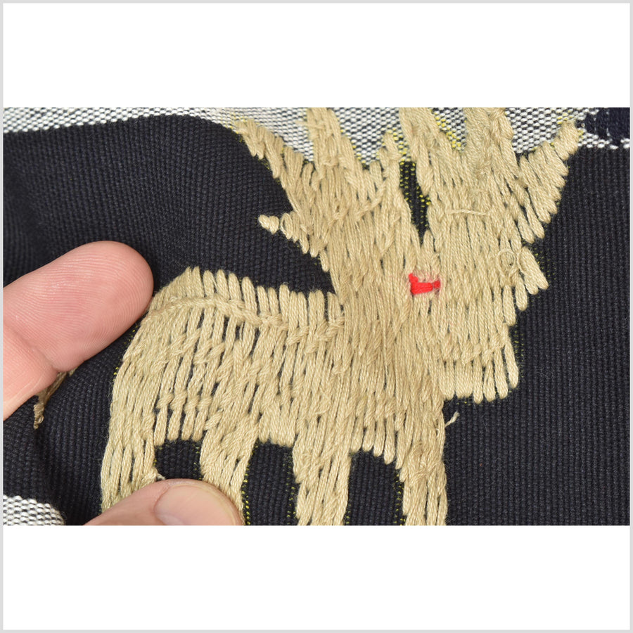 Unusual gray black grid style cotton story quilt Naga tribal textile ethnic embroidered boho fabric Burma hill tribe tapestry Thailand India Hmong mp9