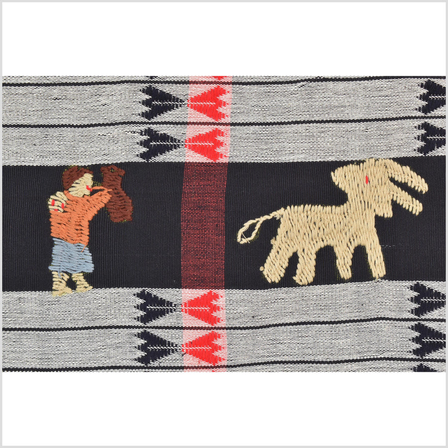 Unusual gray black grid style cotton story quilt Naga tribal textile ethnic embroidered boho fabric Burma hill tribe tapestry Thailand India Hmong mp9