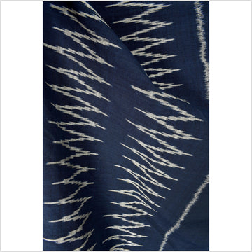 Ikat tribal tapestry, indigo blue, black & gray geometric pattern runner, Laos Tai Lue boho ethnic home decor, handwoven cotton skirt sarong Asian fabric OB13