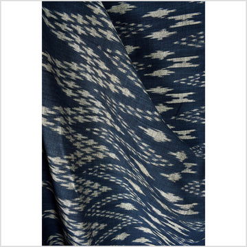 Ikat tribal tapestry, indigo blue, black & gray geometric pattern runner, Laos Tai Lue boho ethnic home decor, handwoven cotton skirt sarong Asian fabric OB14