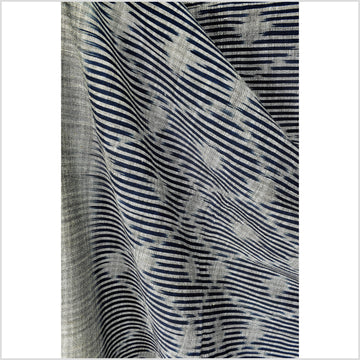 Ikat tribal tapestry, indigo blue, black & gray geometric pattern runner, Laos Tai Lue boho ethnic home decor, handwoven cotton skirt sarong Asian fabric OB15