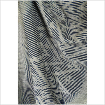 Ikat tribal tapestry, indigo blue, black & gray geometric pattern runner, Laos Tai Lue boho ethnic home decor, handwoven cotton skirt sarong Asian fabric OB16