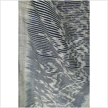 Ikat tribal tapestry, indigo blue, black & gray geometric pattern runner, Laos Tai Lue boho ethnic home decor, handwoven cotton skirt sarong Asian fabric OB17