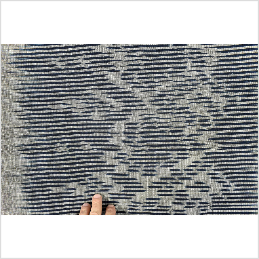 Ikat tribal tapestry, indigo blue, black & gray geometric pattern runner, Laos Tai Lue boho ethnic home decor, handwoven cotton skirt sarong Asian fabric OB17