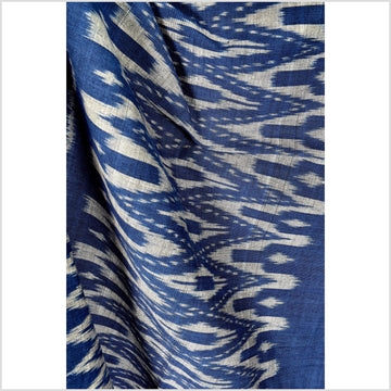 Ikat tribal tapestry, indigo blue, black & gray geometric pattern runner, Laos Tai Lue boho ethnic home decor, handwoven cotton skirt sarong Asian fabric OB19