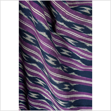 Ikat tribal tapestry, indigo blue, black, gray and purple stripe pattern runner, Laos Tai Lue boho ethnic home decor, handwoven cotton skirt sarong Asian fabric OB21