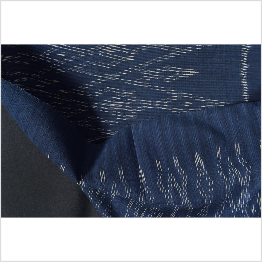 Ikat tribal tapestry, indigo blue, black & gray geometric pattern runner, Laos Tai Lue boho ethnic home decor, handwoven cotton skirt sarong Asian fabric OB24