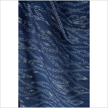 Ikat tribal tapestry, indigo blue, black & gray geometric pattern runner, Laos Tai Lue boho ethnic home decor, handwoven cotton skirt sarong Asian fabric OB24
