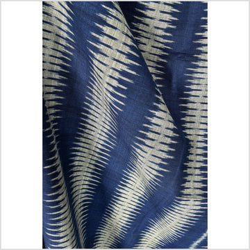 Ikat tribal tapestry, indigo blue, black & gray geometric pattern runner, Laos Tai Lue boho ethnic home decor, handwoven cotton skirt sarong Asian fabric OB27