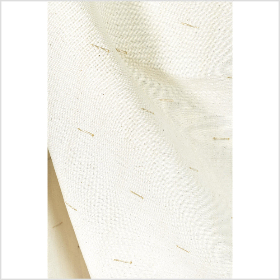 Unbleached, tufted cotton canvas, medium-weight, neutral natural beige color,  embroidered accent, Fabric By The Yard PHA172