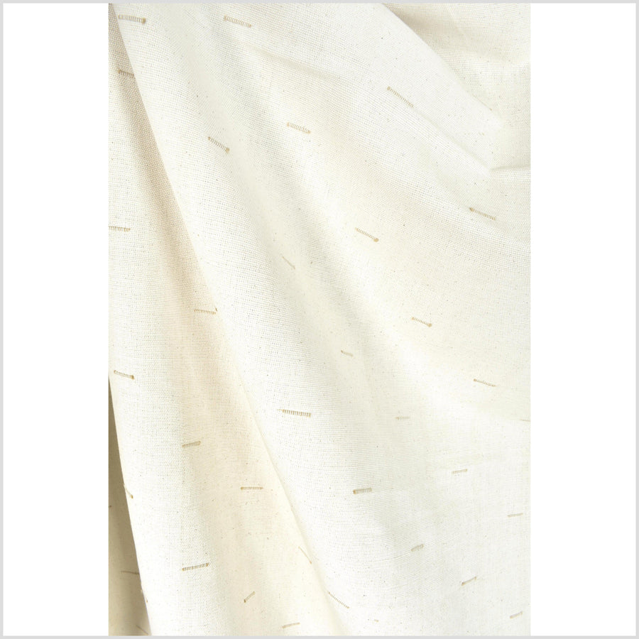 Unbleached, tufted cotton canvas, medium-weight, neutral natural beige color,  embroidered accent, Fabric By The Yard PHA172