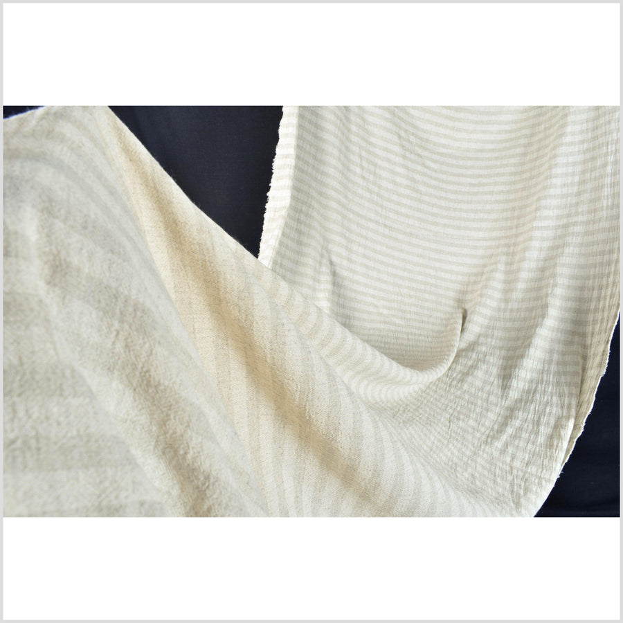 Striped neutral cotton and linen crepe fabric, horizontal cream & beige banding, 10 yards, PHA22-10