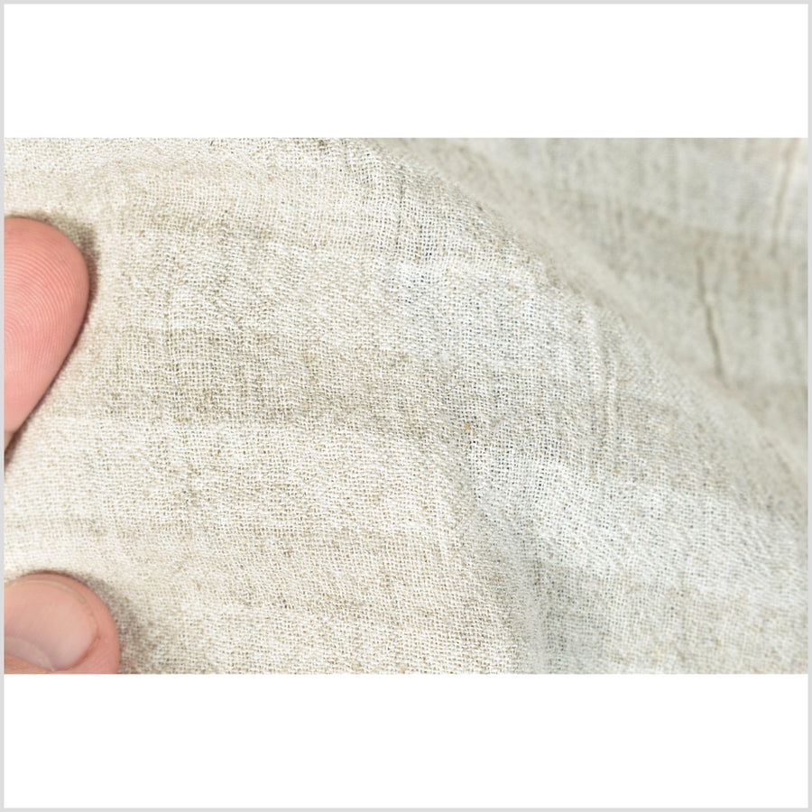 Striped neutral cotton and linen crepe fabric, horizontal cream & beige banding, 10 yards, PHA22-10