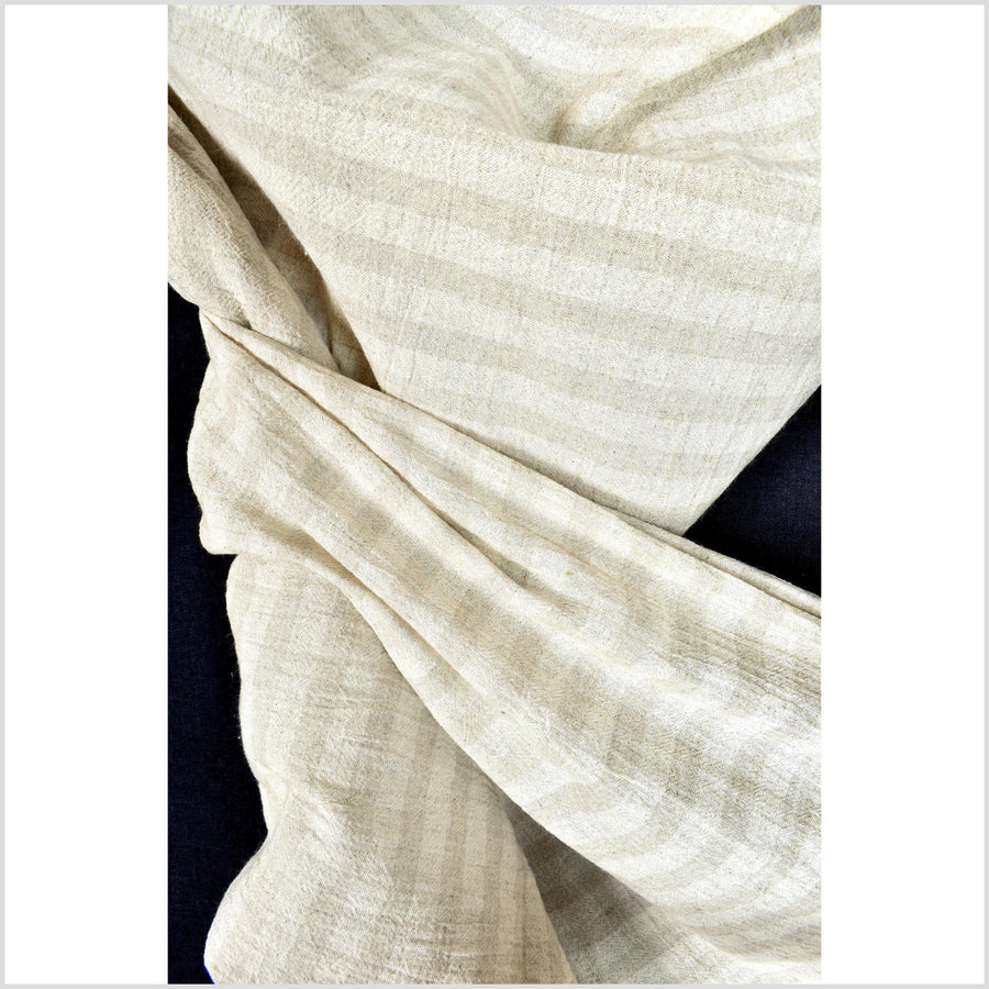 Striped neutral cotton and linen crepe fabric, horizontal cream & beige banding, 10 yards, PHA22-10