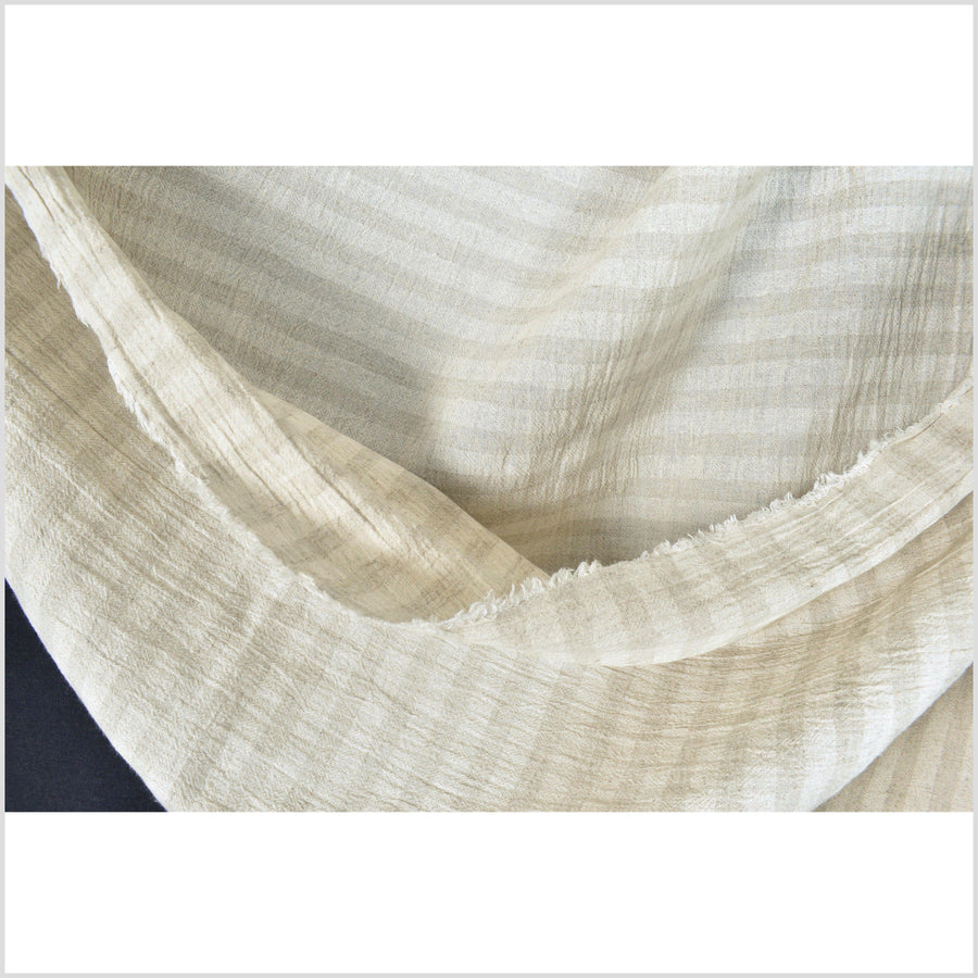 Striped neutral cotton and linen crepe fabric, horizontal cream & beige banding, 10 yards, PHA22-10