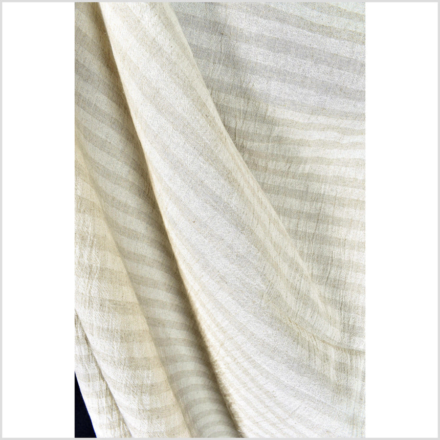 Striped neutral cotton and linen crepe fabric, horizontal cream & beige banding, 10 yards, PHA22-10