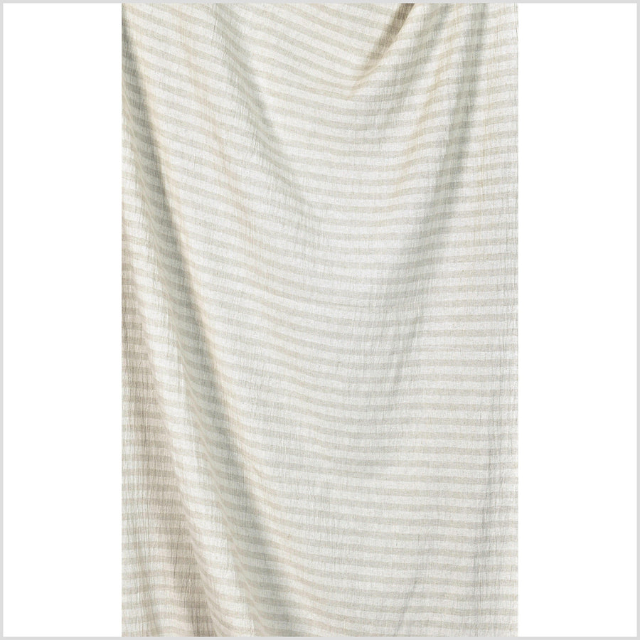 Striped neutral cotton and linen crepe fabric, horizontal cream & beige banding, 10 yards, PHA22-10