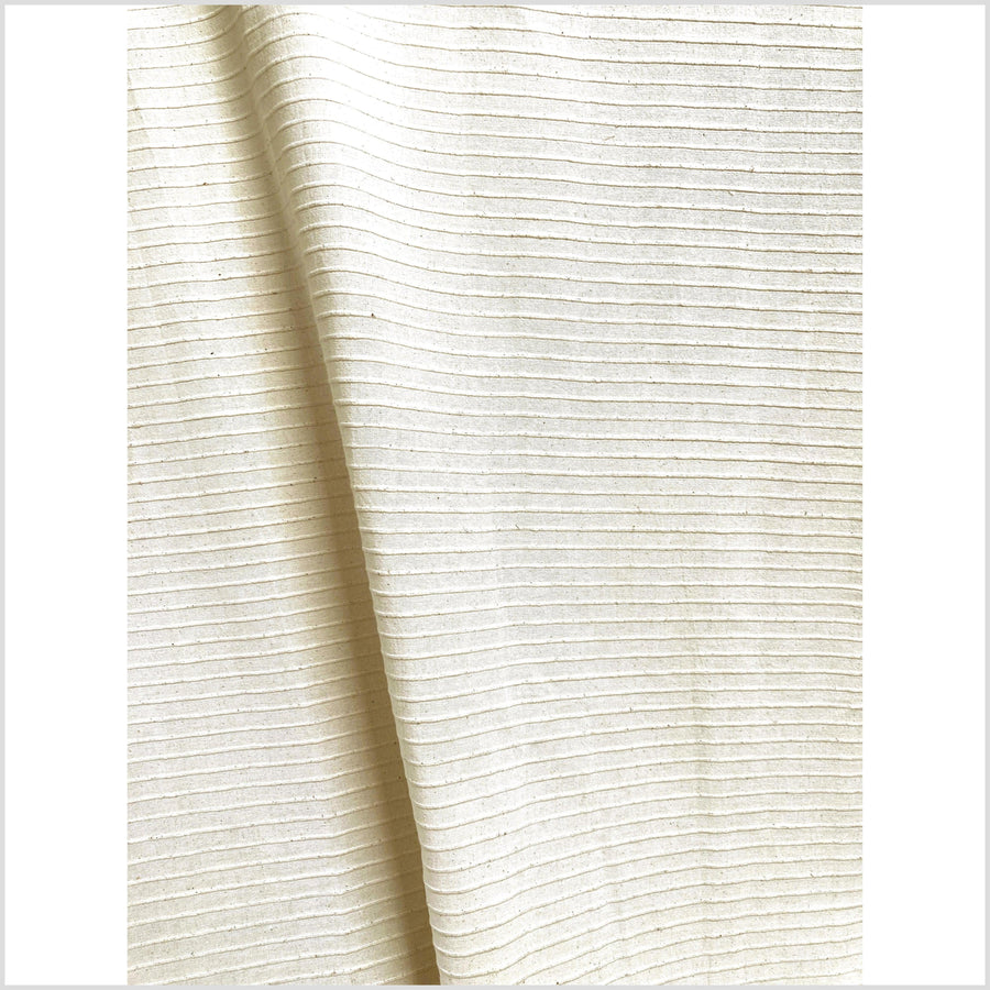 Unbleached, neutral handwoven textured cotton fabric, medium-weight, raised, ribbed texture, neutral Thai woven craft supply, Fabric By The Yard PHA265