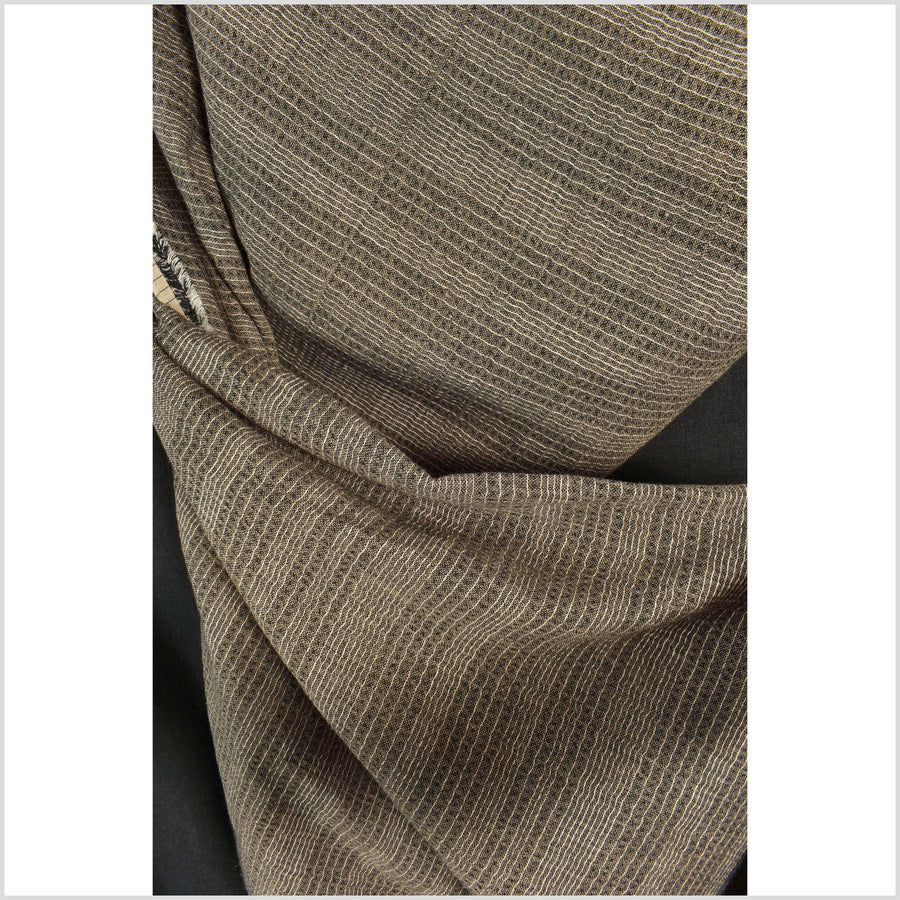 Warm rust brown cotton fabric with black and white woven pin stripes, quilted double ply, Thailand craft supply sold by the yard PHA312