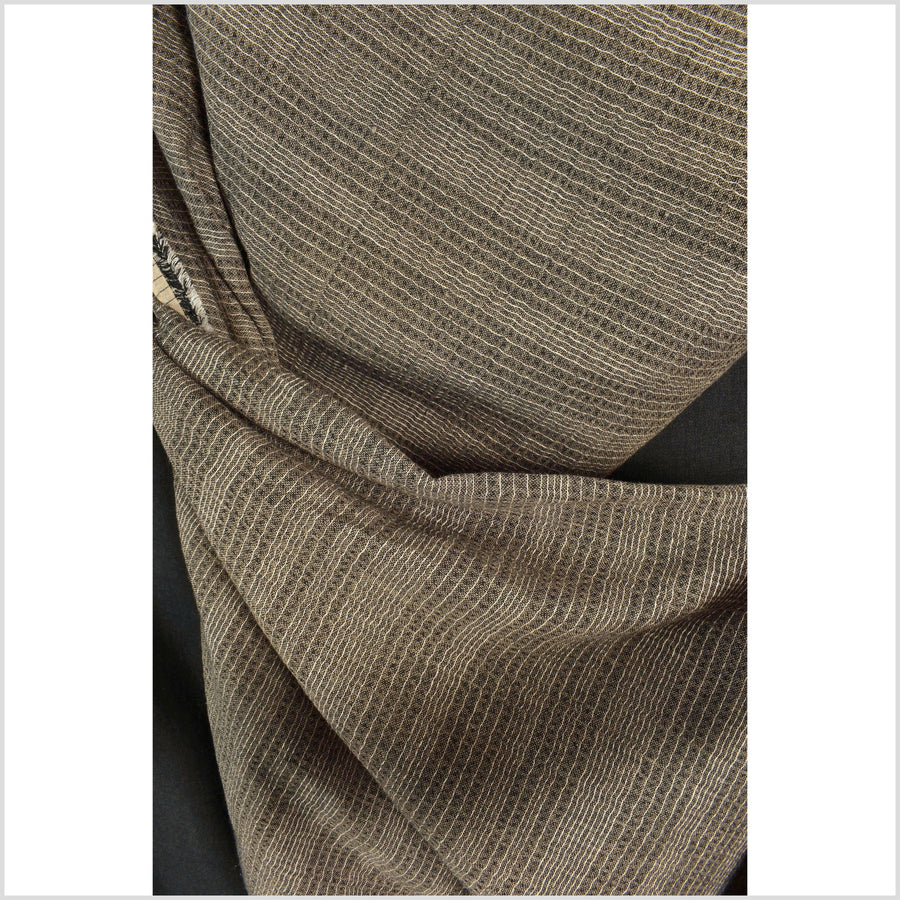 Warm rust brown cotton fabric with black and white woven pin stripes, quilted double ply, Thailand craft supply sold by 10 yards PHA312