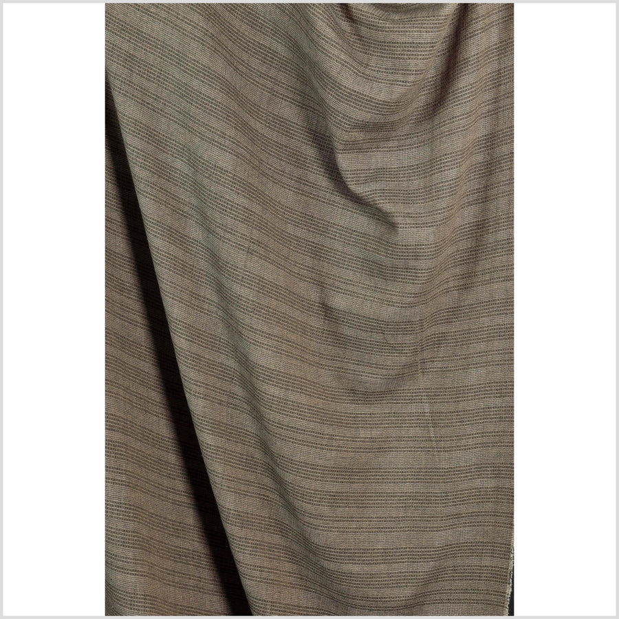 Warm rust brown cotton fabric with black and white woven pin stripes, quilted double ply, Thailand craft supply sold by the yard PHA312