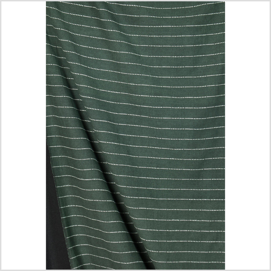 Forest green handwoven cotton fabric with woven off-white striping, light/medium-weight, fabric by 10-yard lot PHA357