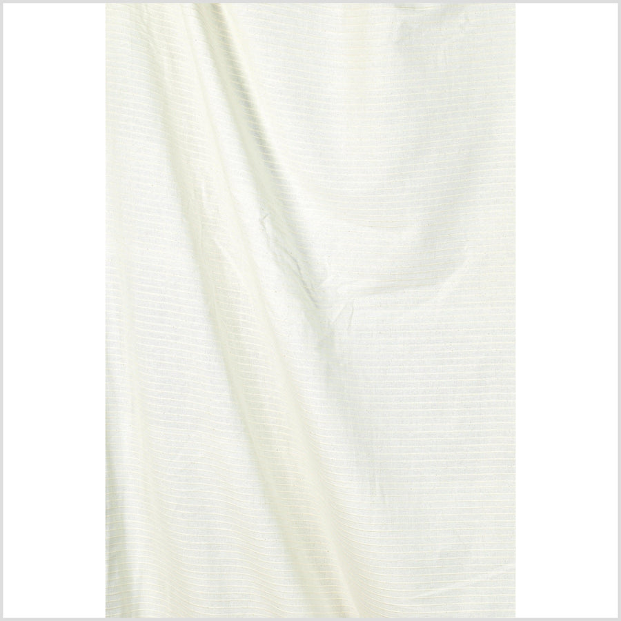 White ribbed, neutral handwoven textured cotton fabric, medium-weight, raised texture, natural Thai woven craft supply by the yard PHA362