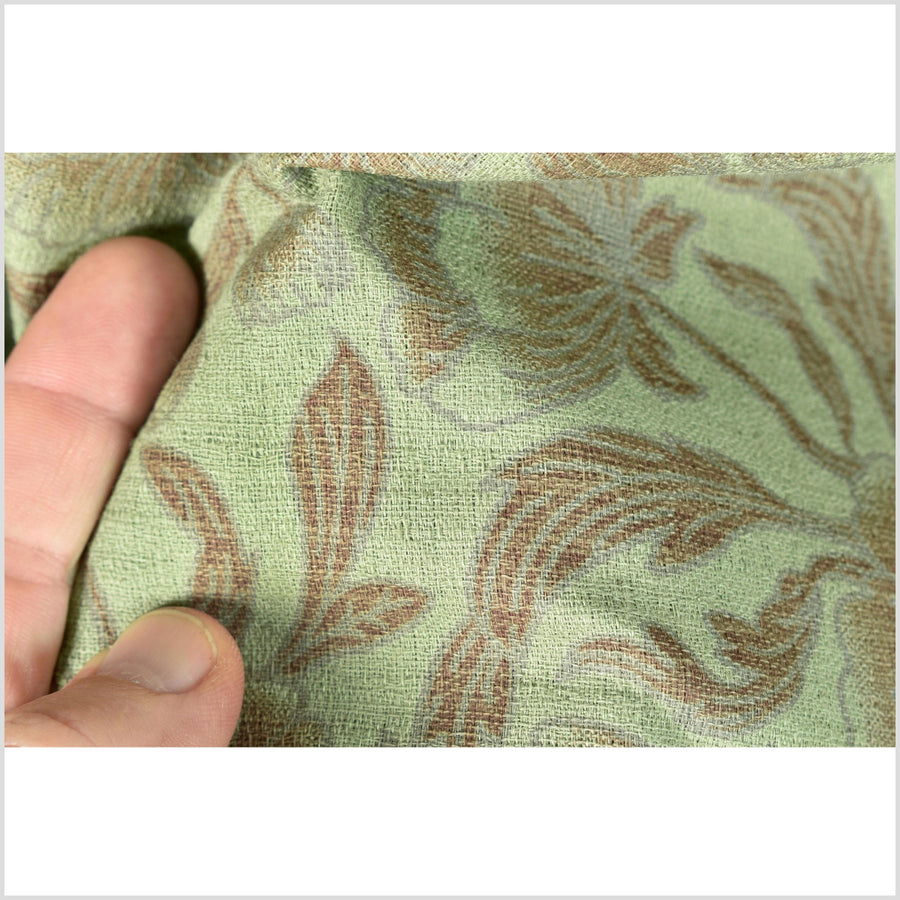 Spring green, cotton flower print fabric, brown & gray flower pattern, 46 inch wide, Thailand craft, fabric by 10 yards PHA365