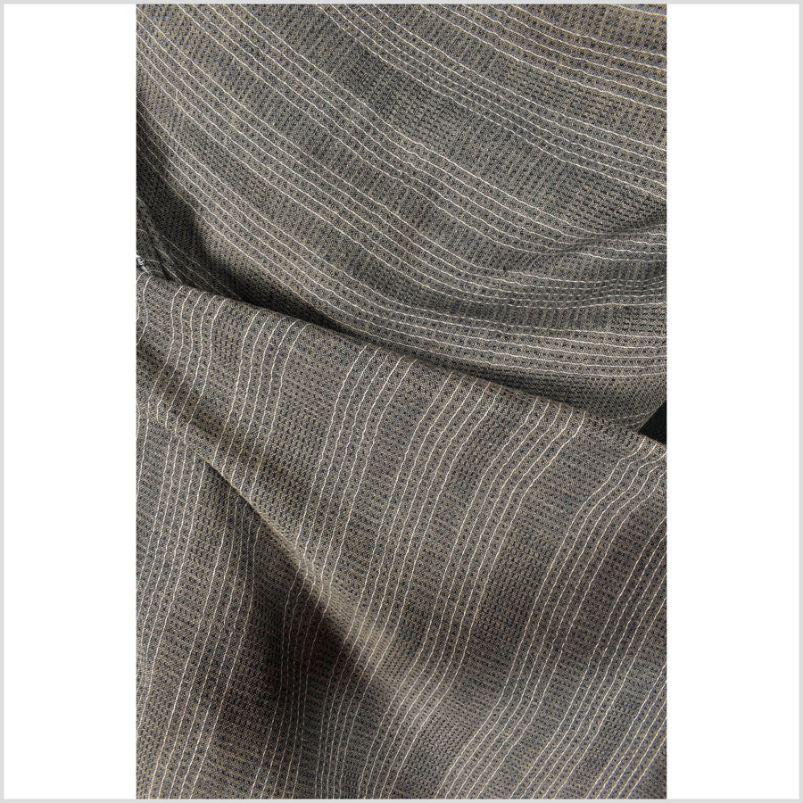 Brown/tan/blue cotton fabric with black and white woven pin stripes, quilted double ply, Thailand craft supply sold by the yard PHA366