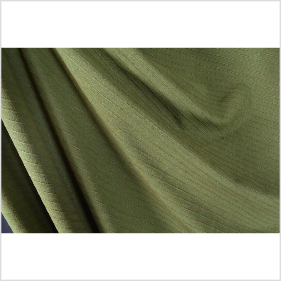 Olive green, ribbed, handwoven textured cotton fabric, medium-weight, raised texture, natural Thai woven craft supply by 10 yards PHA367