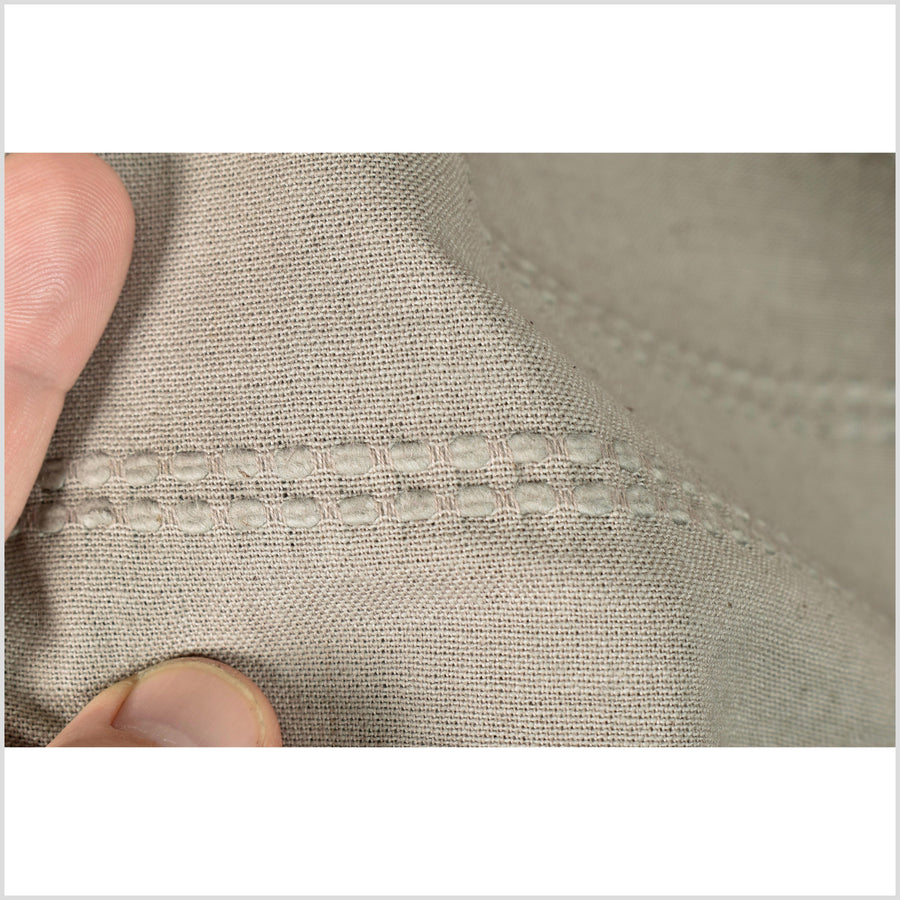 Soft, mocha-tan color fabric, handwoven cotton with woven double striping, light/medium-weight, fabric by the yard PHA369