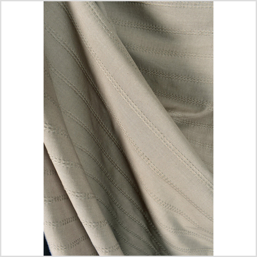 Soft, mocha-tan color fabric, handwoven cotton with woven double striping, light/medium-weight, fabric by 10 yards PHA369