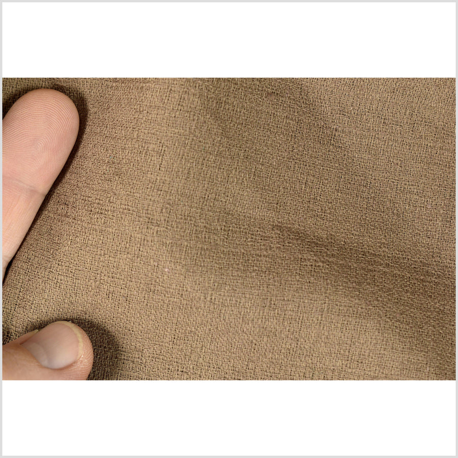 Textured woven earthen brown cotton fabric, rustic handwoven style, washed, soft and airy, Thai woven craft by the yard PHA371