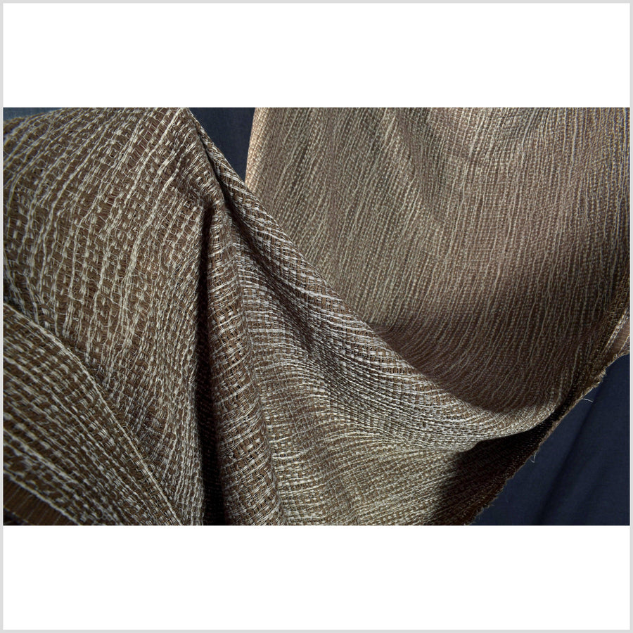 Pale otter brown, two-tone kinky stretch cotton, loose weave crochet effect, textured hand feel fabric, sold by the yard, PHA378