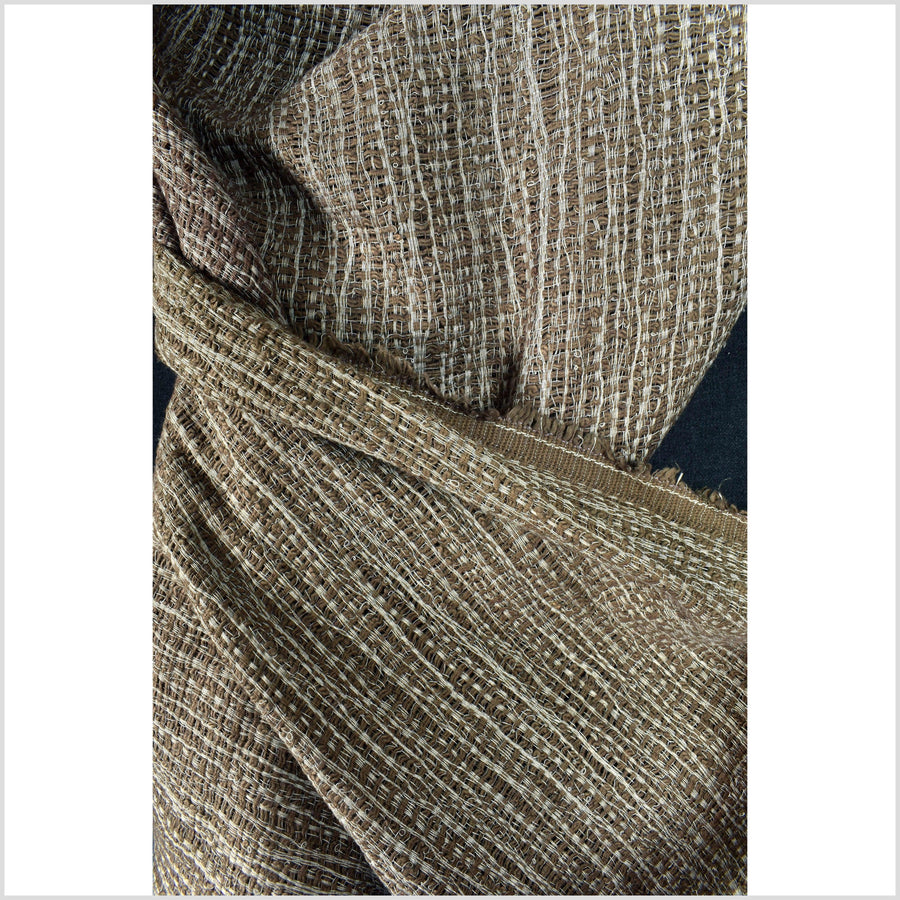 Pale otter brown, two-tone kinky stretch cotton, loose weave crochet effect, textured hand feel fabric, sold by 10 yards, PHA378-10