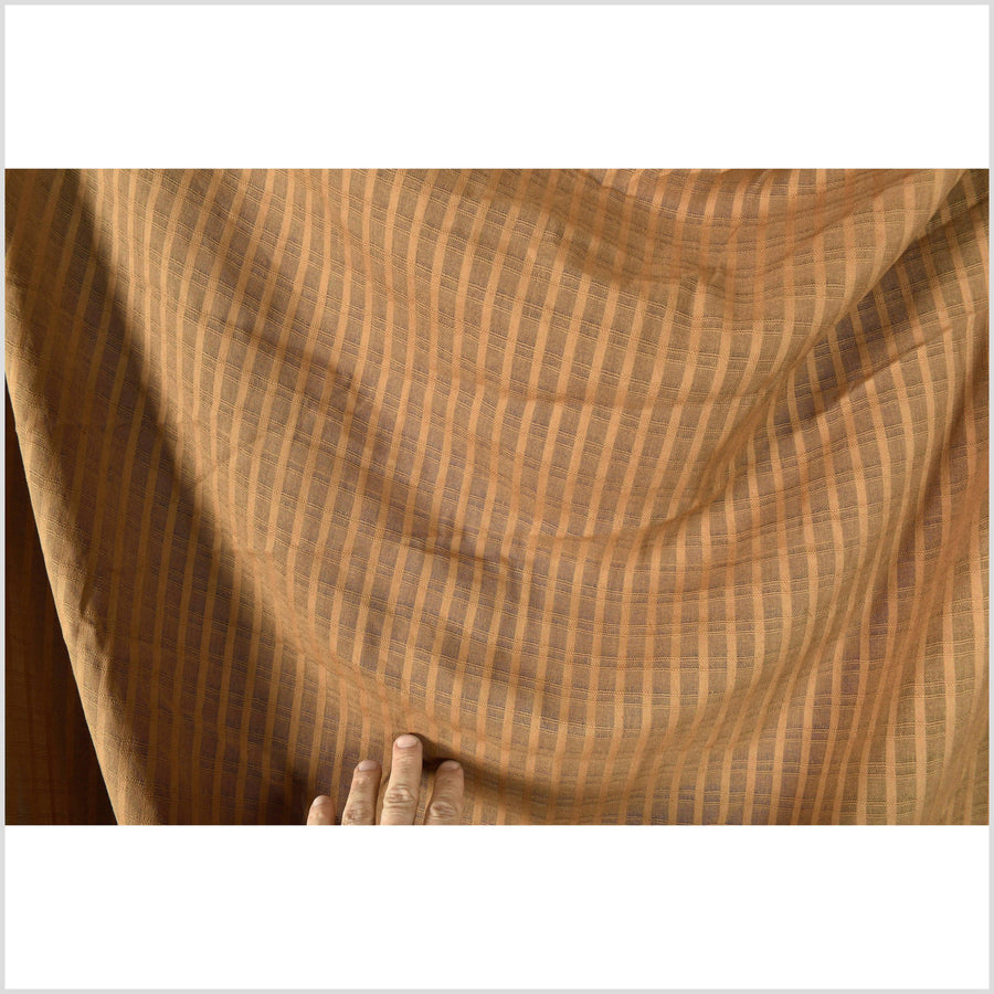 Warm rust brown woven cotton fabric, window pane pattern, light weight, semi sheer, fabric sold by 10 yards PHA379-10
